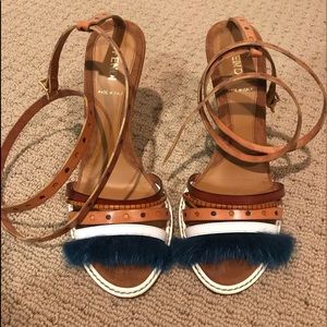 Brown leather and blue Mink Fendi Heels, size 8